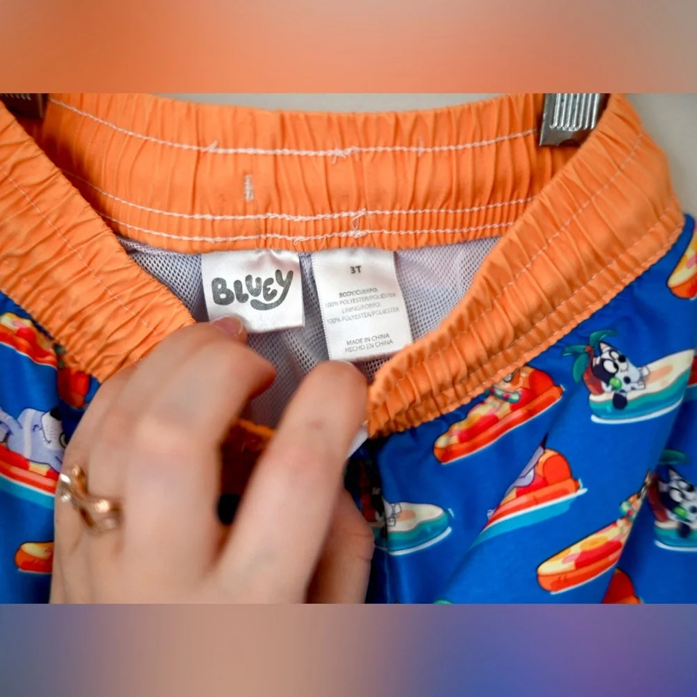 Kids Bluey Swim Trunks 3T - NWOT Boys- Blue & Orange Shorts with Liner - Picture 5 of 7